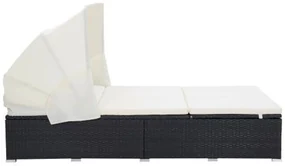 Lettino prendisole a 2 posti con cuscino in polyrattan nero