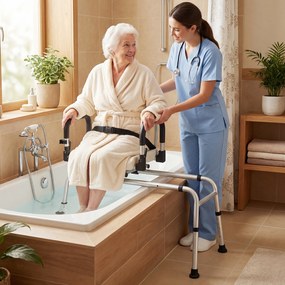 Costway Sedia doccia altezza regolabile schienale comodo maniglia reversibile, Doccia cintura di siurezza portasoffione antiscivolo Argento