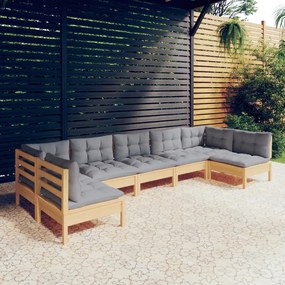 Set divani da giardino 7 pz con cuscini grigi massello di pino