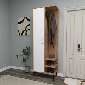 Mobile Ingresso Cappottiera 60 Cm Con Anta Laterale Freia Rovere E Bianco
