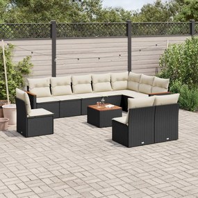 Set divani da giardino 11 pz con cuscini in polyrattan nero