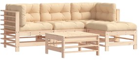 Set divani da giardino 5 pz con cuscini in legno massello