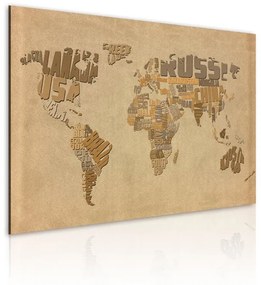 Quadro Vecchia mappa del mondo  Colore Beige, Dimensioni e Misure 90x60