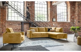 Divano letto angolare in velluto giallo (angolo destro) Lofty Lilly - Miuform