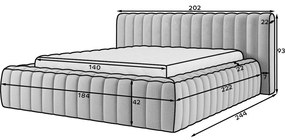 Letto matrimoniale imbottito grigio scuro con contenitore e rete inclusi 140x200 cm Carilla – ELTAP