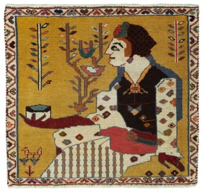 Shiraz Tappeto 50 x 60 Rosso (Iran) Annodato A Mano