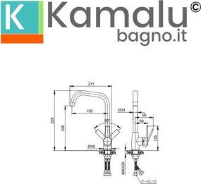 Kamalu - Miscelatore cucina design canna curva con finitura lucida | KAM-T1000