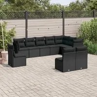 Set Divani da Giardino 10pz con Cuscini in Polyrattan Nero 3249634