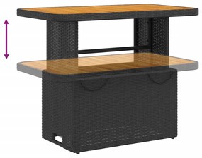 Tavolo da giardino nero 90x55x71cm in polyrattan e legno acacia