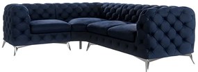 Divano angolare blu scuro (con penisola a sinistra/a L) con rivestimento in velluto Chelsea – Ropez
