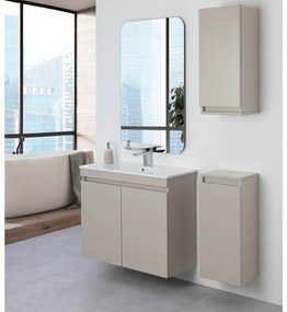 Mobile Bagno Sospeso 80 Cm Due Ante Specchio 60x100 Cm Feridras "Pastello" Tortora