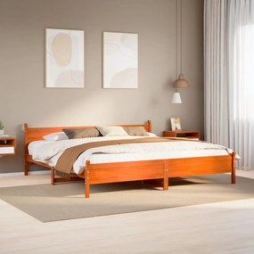 Letto Senza Materasso Marrone Cera 200x200 Cm İn Legno Di Pino /