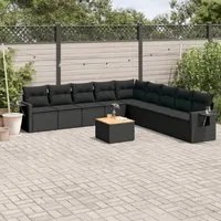 Set Divani da Giardino 10pz con Cuscini in Polyrattan Nero 3224606