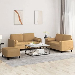 Set Di Divani 3 Pz Con Cuscini Marrone İn Velluto /