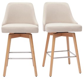 Sgabelli da bar scandinavi in tessuto beige e legno massello di faggio H65 cm (set di 2) HASTA