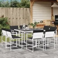 Set da Pranzo da Giardino 9 pz con Cuscini Bianco in Textilene 3295108