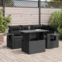 Set Divani da Giardino 5 pz con Cuscini in Polyrattan Nero 3326466