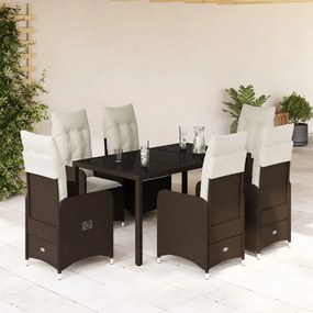 Set bistrò da giardino 7 pz con cuscini in polyrattan marrone