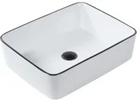 Lavabo da appoggio Bianco con bordo nero Ceramica lucida 490 x 380 mm Lavabo da bagno ovale