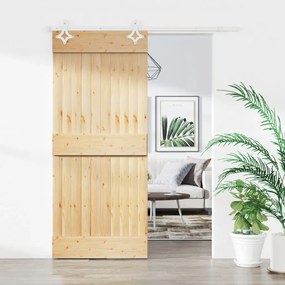 Porta Scorrevole Con Set Hardware 90x210 Cm Legno Massello Pino /