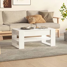 Tavolino Salotto Bianco Lucido 102x55x45 Cm Legno Multistrato /