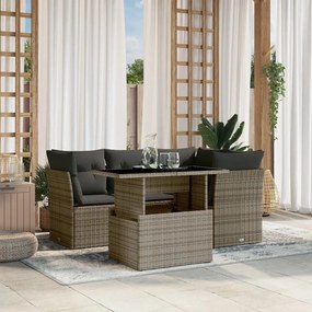 Set divano da giardino 5 pz con cuscini grigio in polyrattan