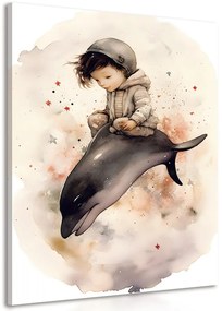 Stampa su tela – Bambino sognante con delfino