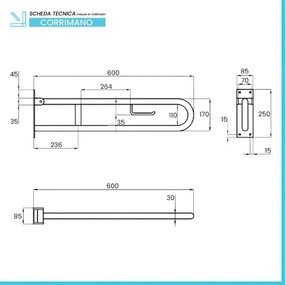 Barra di sostegno ribaltabile per disabili 60 cm in acciaio bianco con porta rotolo