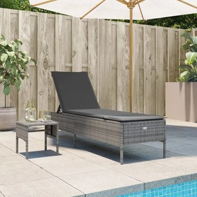 Lettino Prendisole Con Tavolo E Cuscino Grigio İn Polyrattan /