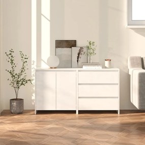 Credenze 2 pz bianco lucido in legno multistrato