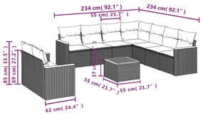 Set Divani da Giardino 10pz con Cuscini in Polyrattan Nero