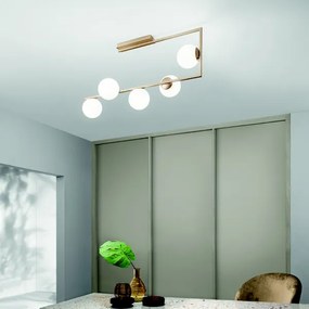 Plafoniera in metallo Oro e diffusori in vetro Bianco a 5 luci MONILE 85x47 cm