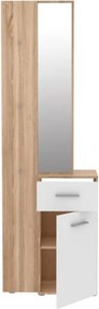 Mobile Ingresso 65x34x196 Con Specchio E Barra Appendiabiti Teka Bianco E Rovere