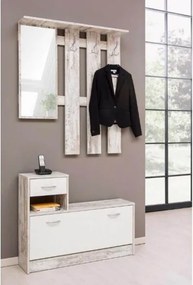 Mobile Ingresso 100 Cm Con Scarpiera Appendiabiti E Specchio Rudolf Bianco Anticato