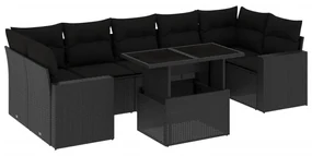 Set divani da giardino con cuscini 8 pz nero in polyrattan
