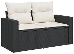 Set divani da giardino 9 pz con cuscini nero in polyrattan