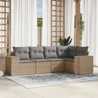 Set Divano da Giardino 5 pz con Cuscini Beige in Polyrattan 3254866