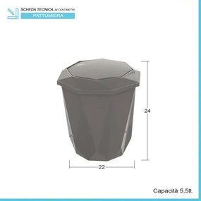 Pattumiera bagno grigio con coperchio basculante e capacità 5,5 lt