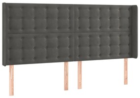 Testiera ad orecchio grigioscuro 183x16x118/128 cm in velluto