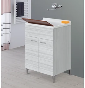Lavatoio a Terra 60x50 Due Ante Con Vasca Sifone e Tavoletta In Legno Feridras "Stella" Grigio