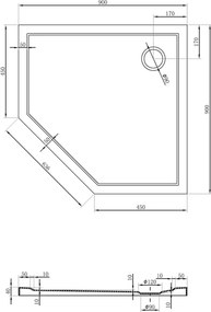 Mexen Flow piatto doccia pentagonale slim 90 x 90 cm, bianco lucido - 46P109090