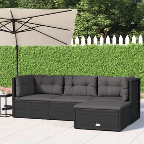 Set Divani da Giardino 4 pz con Cuscini Nero in Polyrattan