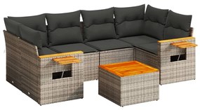 Set Divani da Giardino 7 pz con Cuscini Grigio in Polyrattan