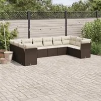 Set Divani da Giardino 10pz con Cuscini in Polyrattan Marronecod mxl 90177