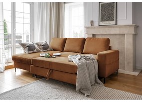 Divano letto angolare in velluto a coste arancione (angolo sinistro) Lofty Lilly - Miuform