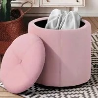 Pouf Contenitore Sgabello Cassapanca Poggiapiedi Tessuto Rosa 40x36cm Moderno