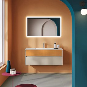 Mobile da bagno sospeso sotto lavabo Niwa 2 cassetti L119.5 x H50 x P45.5cm sabbia e senape opaco cannettato
