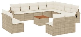 Set divano da giardino 13 pz con cuscini beige in polyrattan