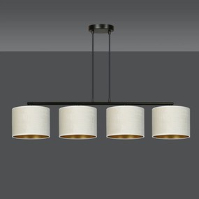 Lampadario 4 Luci Ganesha In Acciaio Nero E Paralumi In Tessuto Beige
