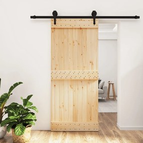 Porta Scorrevole Con Set Hardware 90x210 Cm Legno Massello Pino /